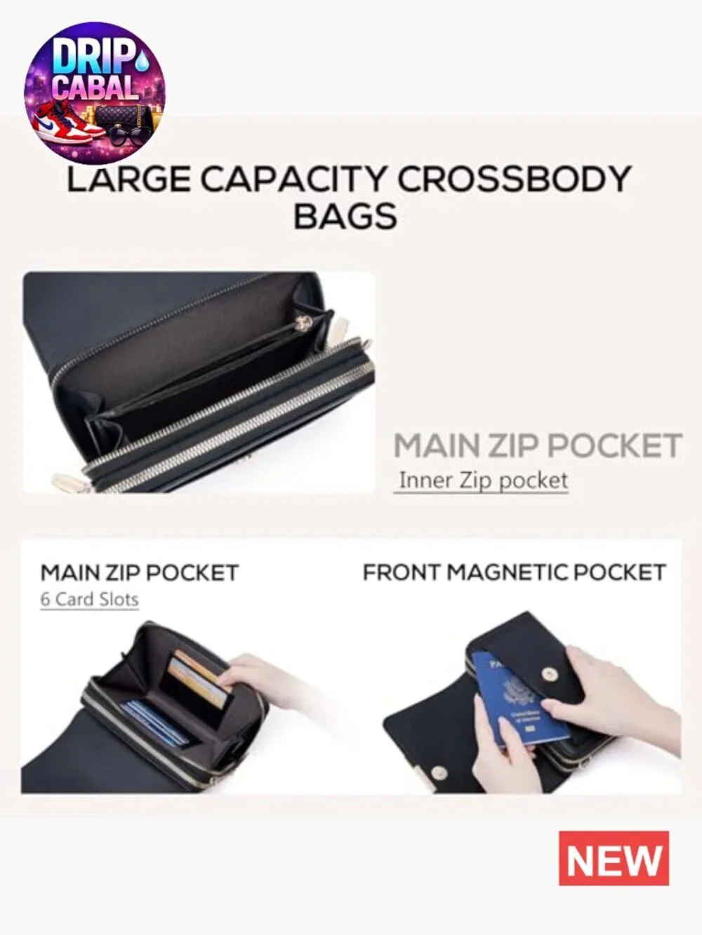 Faux Leather Small Crossbody Bag with Credit Card Slots